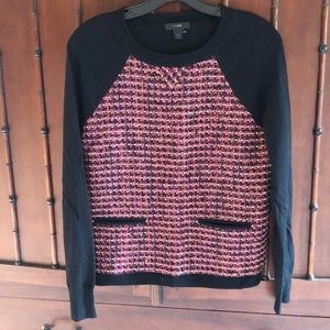 NWOT J Crew Black Tweed Front Merino Sweater Sz: S